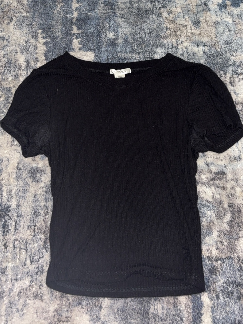 Black Ribbed Short Sleeve Top